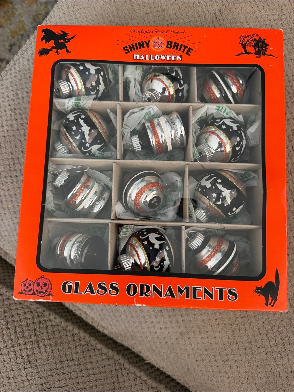 Shiny Brite Halloween Glass Ornaments - Black & Orange 12-Pack
